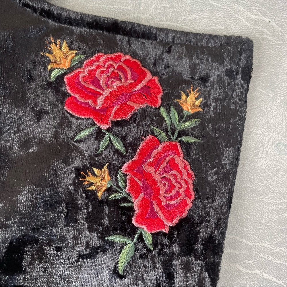 Disney Coco Black Crushed Velour Moto Style Jacket with Red Rose Embroidery - Picture 7 of 10
